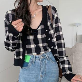 Plaid Crop Tank Top / Cardigan