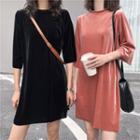 Elbow-sleeve Velvet Mini A-line Dress