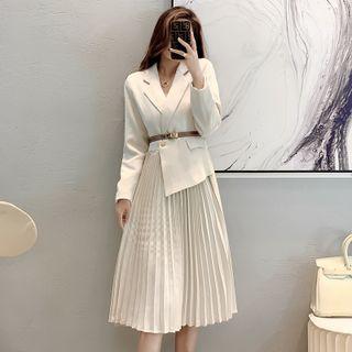 Mock Two-piece Accordion Pleat Midi A-line Blazer Dress