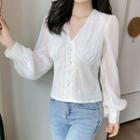Lace Trim Plaid Balloon-sleeve Blouse