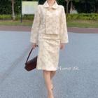 Embroidered Single-breasted Jacket / Pencil Skirt / Set