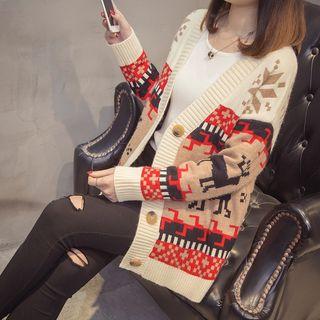 V-neck Deer Print Cardigan
