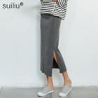 Slit-side Long Pencil Skirt
