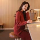 Raglan-sleeve Wool Blend Midi Sweater Dress