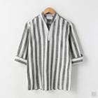 Open-placket Linen Blend Striped Shirt
