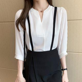 3/4 Sleeve Open-placket Chiffon Blouse