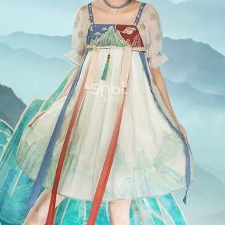 Short-sleeve Embroidered Tasseled Mini Hanfu Dress