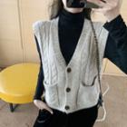 Long-sleeve Mock-neck Top / Sweater Vest / Velvet Wide Leg Pants