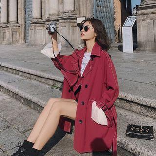 Contrast Stitch Double-breasted Coat