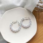Faux Pearl Hoop Earring 1 Pair - White & Silver - One Size