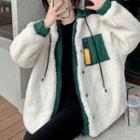 Mock Two-piece Hooded Zip Fleece Jacket White - One Size