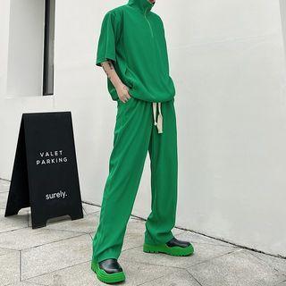 Set: Elbow-sleeve Half-zip Turtleneck T-shirt + Sweatpants