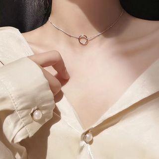 925 Sterling Silver Hoop Choker Silver - One Size