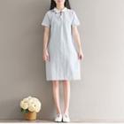 Embroidered Collared Short Sleeve Dress
