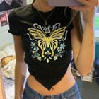 Butterfly Printed Short Sleeve Triangle Top
