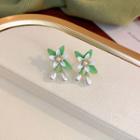 Flower Faux Pearl Fringed Earring 1 Pair - Stud Earrings - Green - One Size