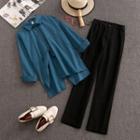 Set: Plain Shirt + Wide-leg Pants