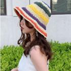 Color Striped Straw Bucket Hat Beige - One Size