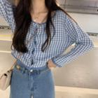 Cropped Plaid Knit Top