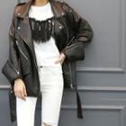Zipped-cuff Faux-leather Rider Jacket