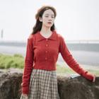 Collared Knit Top Tangerine Red - One Size