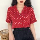 Dotted Short-sleeve Chiffon Blouse / Pleated Culottes