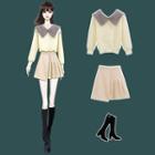 Collared Sweater / Mini A-line Skirt / Set