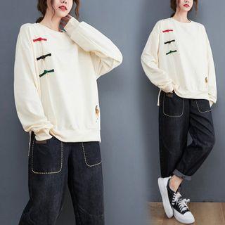 Fan Embroidered Frog-button Sweatshirt