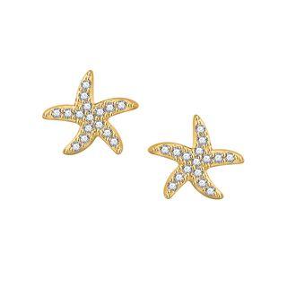 Rhinestone Starfish Earring 1 Pair - S925 Silver Needle - One Size