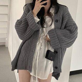 Chunky Knit Cardigan / Shirt With Cord
