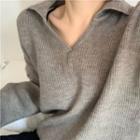 Split-neck Long-sleeve Sweater