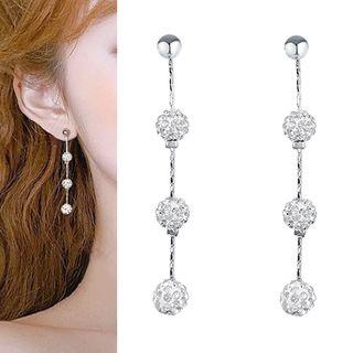 925 Sterling Silver Rhinestone Dangle Earring Three Ball - Silver - One Size