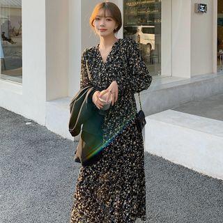 Bell-sleeve Floral Midi Al-line Dress