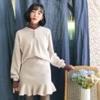 Set: Half-placket Pullover + Ruffle-hem Skirt