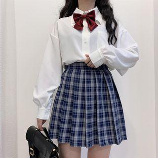 Long-sleeve Plain Shirt / Bowtie / Set