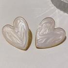 Heart Glaze Earring 1 Pair - Silver Needle - Milky White - One Size
