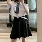 Short-sleeve Irregular Shirt / A-line Mini Skirt / Set