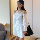 Off-shoulder Long-sleeve Dress White - One Size