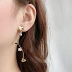 Faux Pearl Alloy Leaf Dangle Earring 1 Pair - Re2272 - 925 Silver - As Shown In Figure - One Size