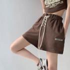Lace Up-waist Wide-leg Cotton Shorts