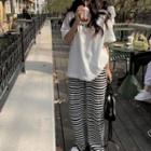 Elbow-sleeve Lettering T-shirt / Striped Pants
