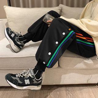 Striped Side-button Jogger Sweatpants