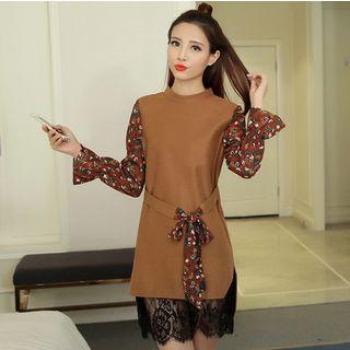 Mock Two-piece Floral Print Chiffon Panel Dress