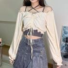 Long-sleeve Drawstring T-shirt / Strappy Top