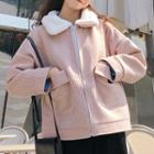Gingham Fleece-trim Zip Jacket