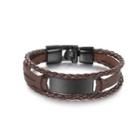 Fashion Simple 316l Stainless Steel Black Geometric Rectangular Brown Leather Bracelet Brown - One Size