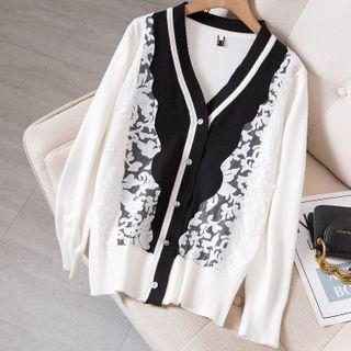 Two-tone Lace Paneled Cardigan