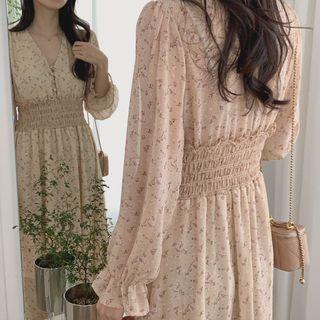 Smocked Ditsy Flower Long Dress