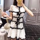 Lace Bow-accent Short-sleeve Slim-fit Dress