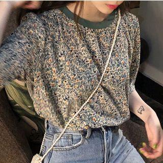 Flower Print Short-sleeve T-shirt Green - One Size